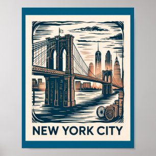 New York City Brooklyn Bridge Fette Retro-Skyline Poster