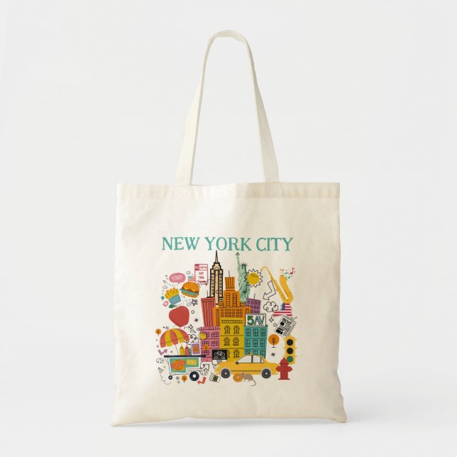 New York City Cartoon Style Totbeutel Tragetasche (Vorne)