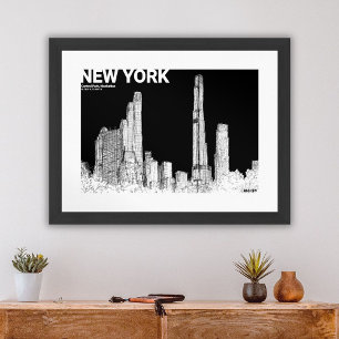 New York City Central Park Skyline Reise Skizze Poster