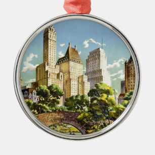 New York City Central Park Vintage Poster Silbernes Ornament