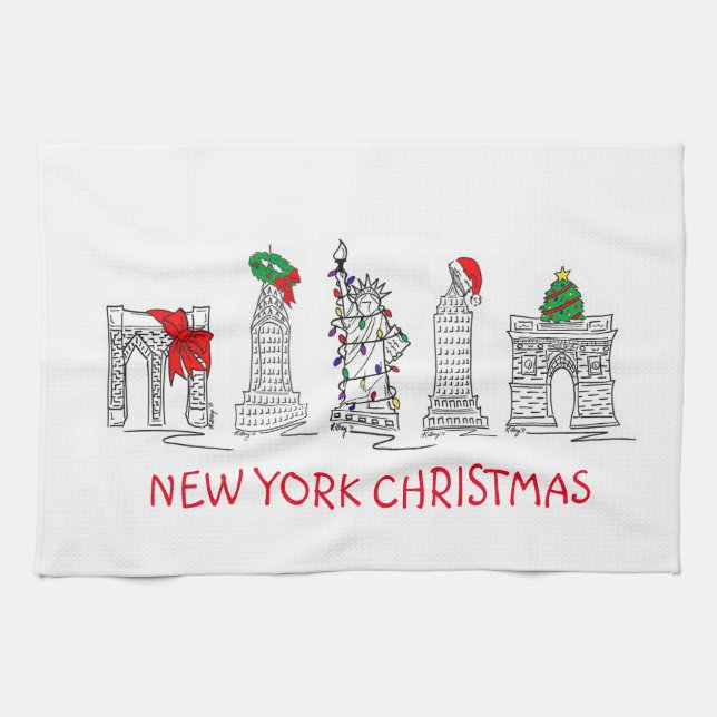 New York City Christmas NYC Gebäude Weihnachten We Geschirrtuch (Horizontal)
