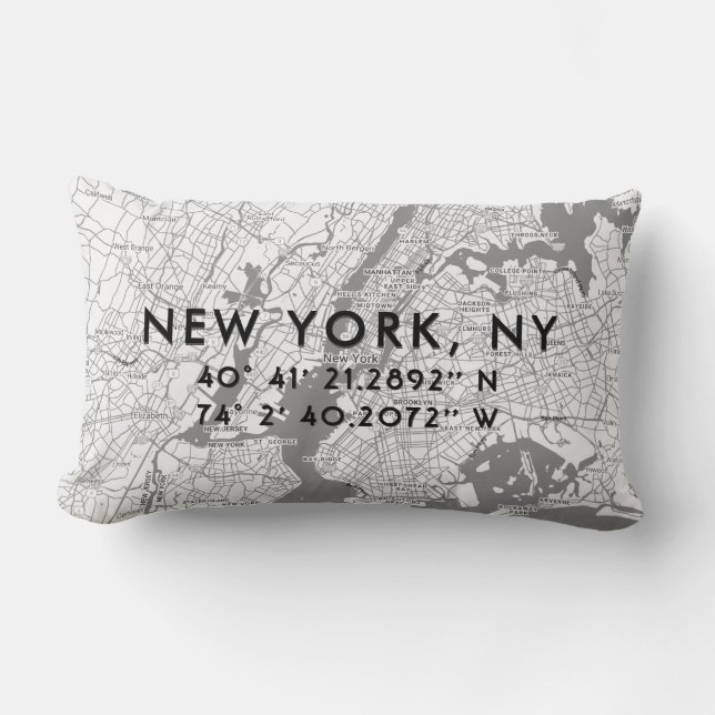 New York City Custom Map | Schwarz-weiß Grau Lendenkissen (Vorderseite)