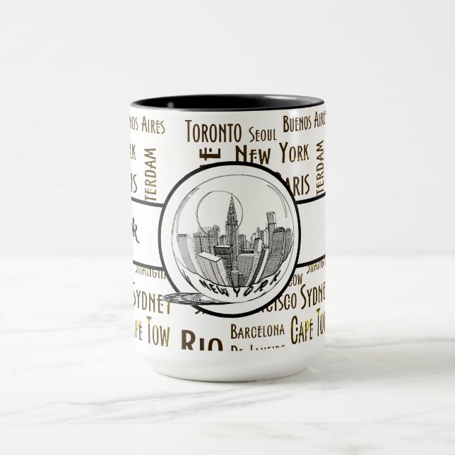 New York City Elegant Leinen Black Ringer 15oz Tasse (Zentrum)