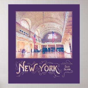 New York City Ellis Island Museum Wasserfarbe Poster