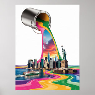 New York City Farbige Regenbogen-Farbguss Poster