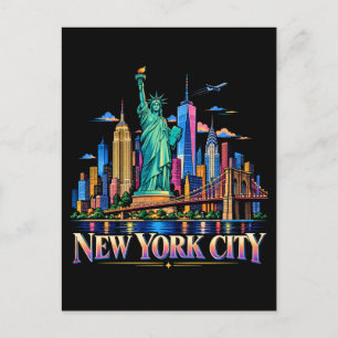 New York City Farbige Skyline Reise Kunst Postkarte
