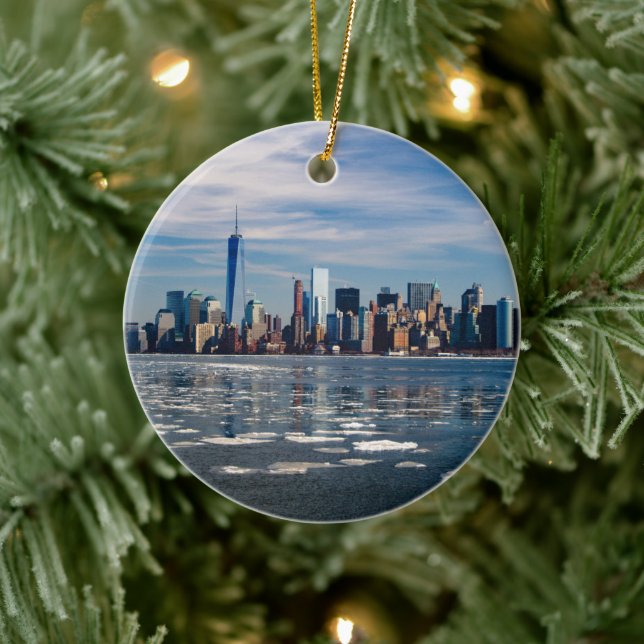 New York City Freedom Tower Skyline Keramik Ornament (Baum)