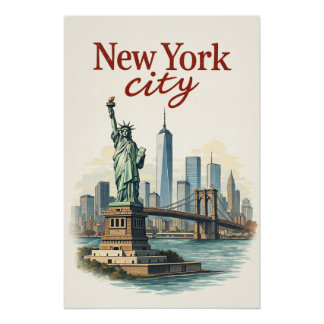 New York City – Iconic Statue & Skyline Poster
