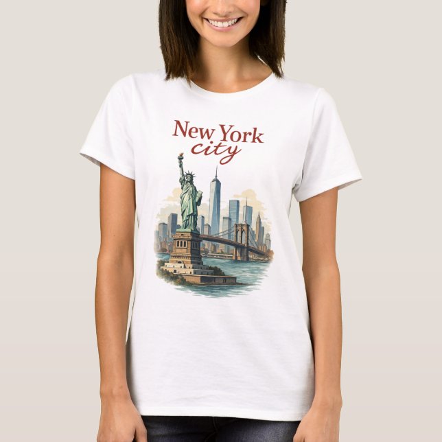 New York City – Iconic Statue & Skyline T-Shirt (Vorderseite)