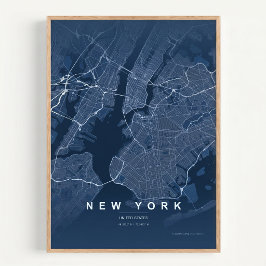 New York City Karte NYC Blau Wandkunst Poster Gesc