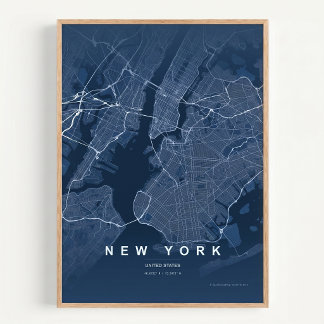 New York City Karte NYC Blau Wandkunst Poster Gesc