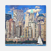 New York City Manhattan Skyline Sailboat Magnet