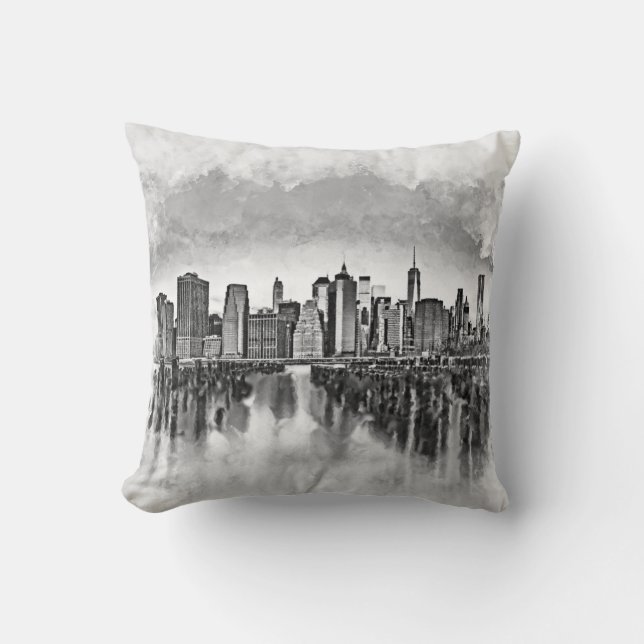 New York City Manhattan Skyline - Schwarz-Weiß Kissen (Vorderseite)