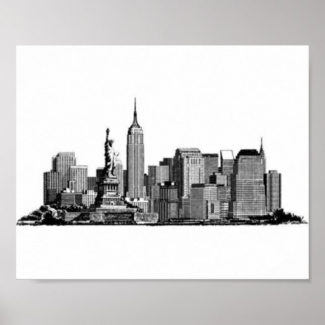 New York City Manhattan Skyline - schwarz-weiß Poster (Vorne)