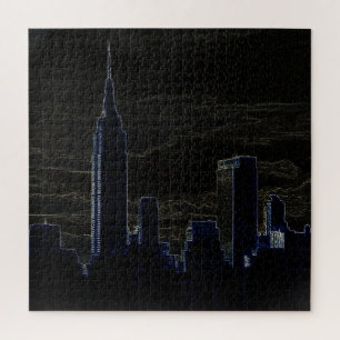 New York City Manhattan Skyscrappers Dark Night