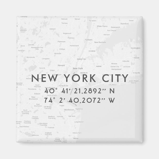 New York City Map Benutzerdefinierte Koordinaten | Magnet (Vorne)