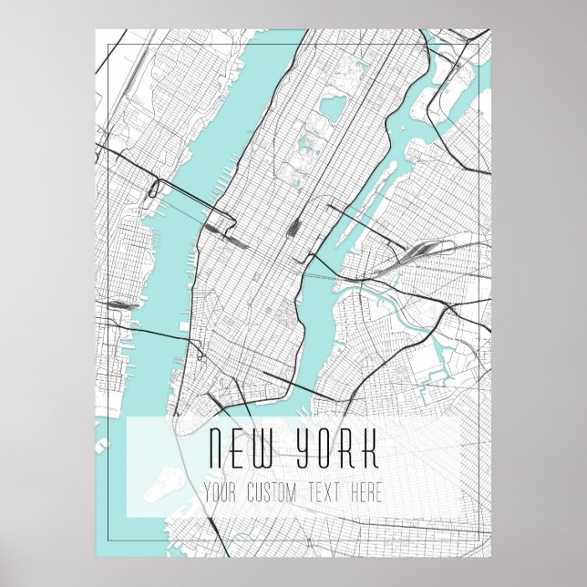 New York City Map, Black, White und Blue Poster (Vorne)