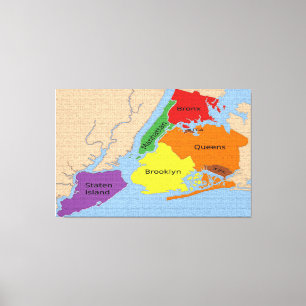New York City Map Boroughs Stretched Canvas Print Leinwanddruck