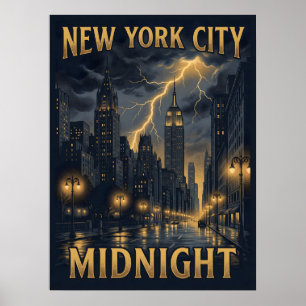 New York City Mitternacht Gothic Reise Poster
