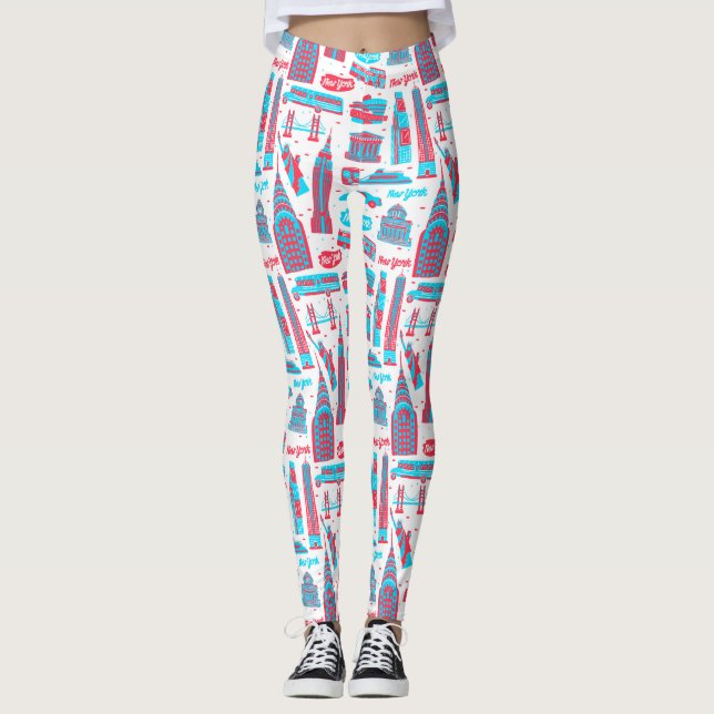 New York City Muster der weißen Leggings (Vorderseite)
