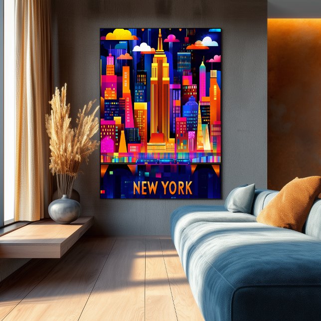 New York City Neon Glow - Geometrische Skyline Art Poster (Von Creator hochgeladen)