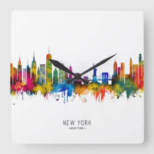 New York City New York Skyline Quadratische Wanduhr