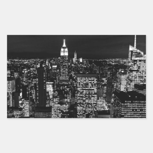 New York City Night Skyline Rechteckiger Aufkleber (Vorderseite)
