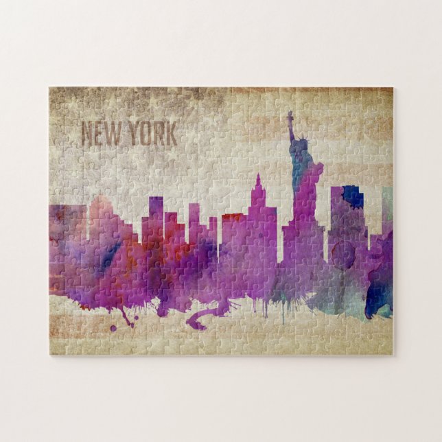 New York City, NY | Aquarell-Stadt-Skyline (Horizontal)