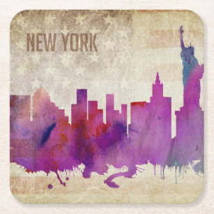 New York City, NY   Aquarell-Stadt-Skyline Rechteckiger Pappuntersetzer