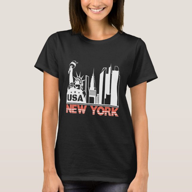 New York City Ny Skyline Statue of Liberty Buildin T-Shirt (Vorderseite)