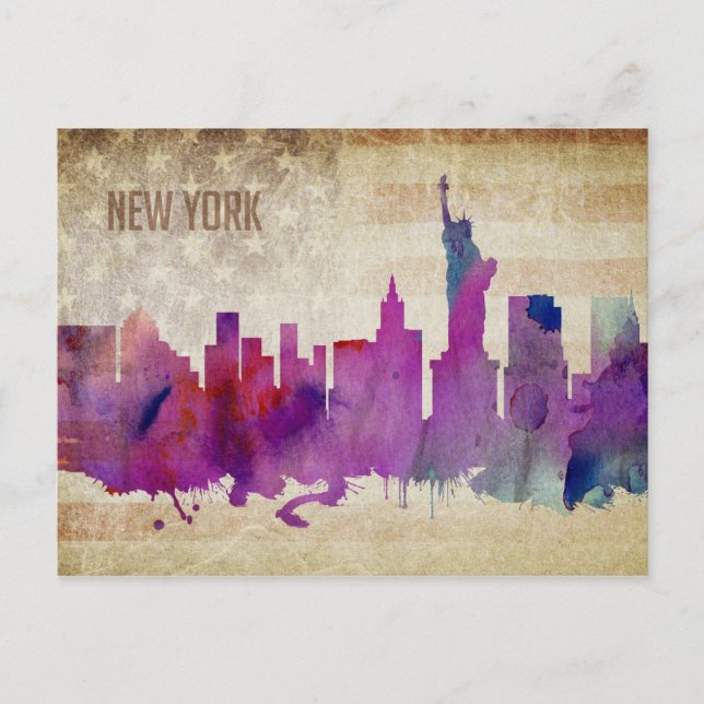 New York City, NY | Wasserfarbe Stadt Skyline Postkarte (Vorderseite)
