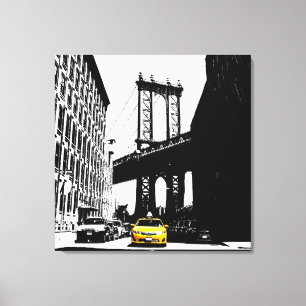 New York City Nyc Brooklyn Bridge Yellow Taxi Leinwanddruck