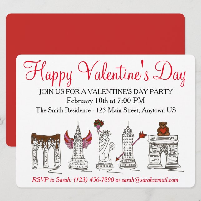 New York City NYC Sehenswürdigkeiten Valentinstag Einladung (Vorne/Hinten)