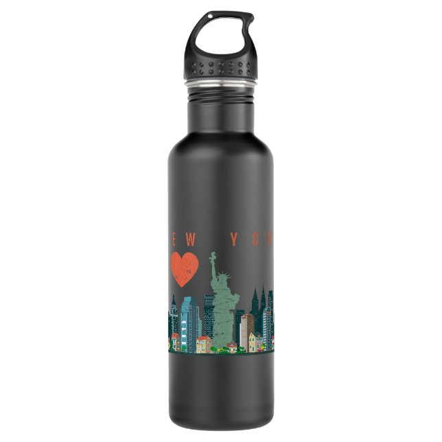 New York City NYC Skyline Herz gestört Stil Edelstahlflasche (Vorderseite)