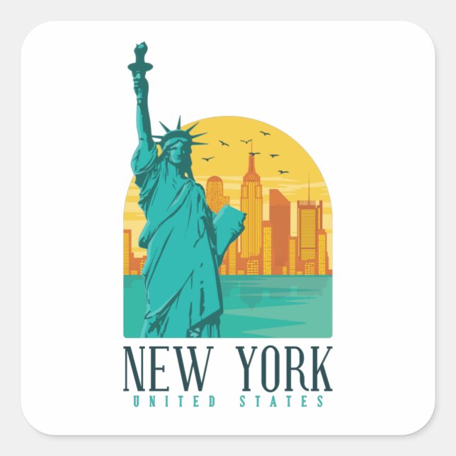 New York City, NYC Skyline Quadratischer Aufkleber (Vorderseite)