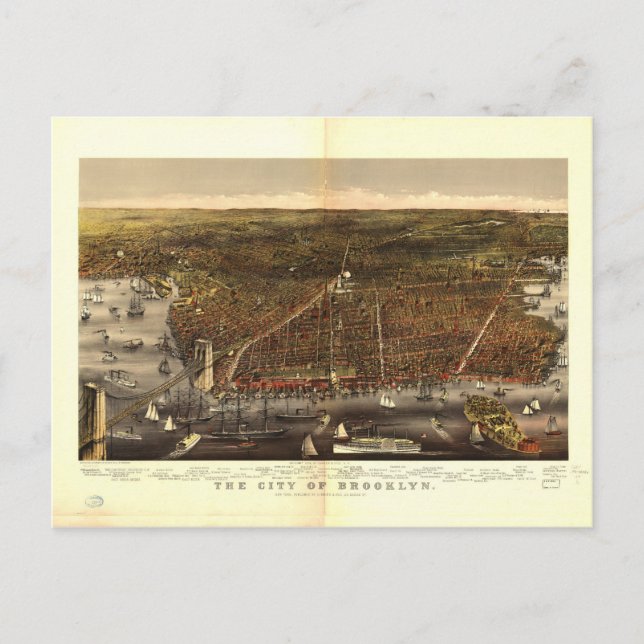 New York City of Brooklyn by Currier and Ives 1879 Postkarte (Vorderseite)