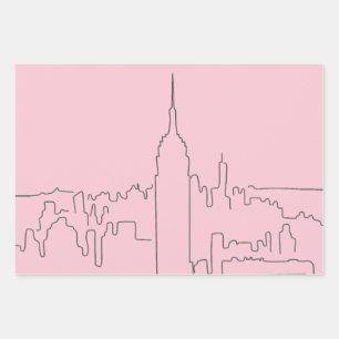 New York City Pink Minimallinie Geschenkpapier Set