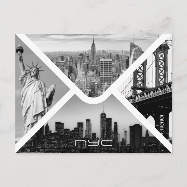 New York City Post Briefumschlag Bilder Schwarz-we Postkarte (Vorderseite)