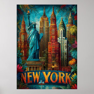 New York City Poster, nyc skyline art, manhattan w Poster