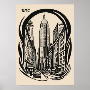 New York City Poster, nyc skyline art, manhattan w Poster
