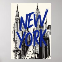 New York City Poster, nyc skyline art, manhattan w