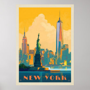 New York City Poster, nyc skyline art, manhattan w Poster