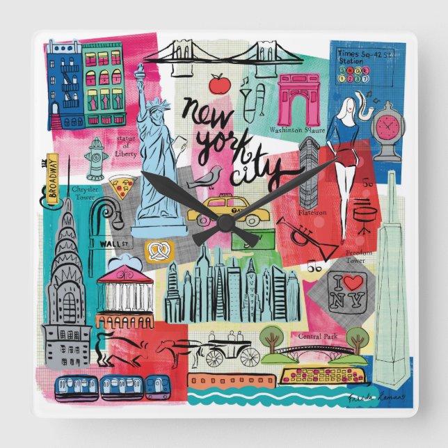New York City Quadratische Wanduhr (Vorderseite)