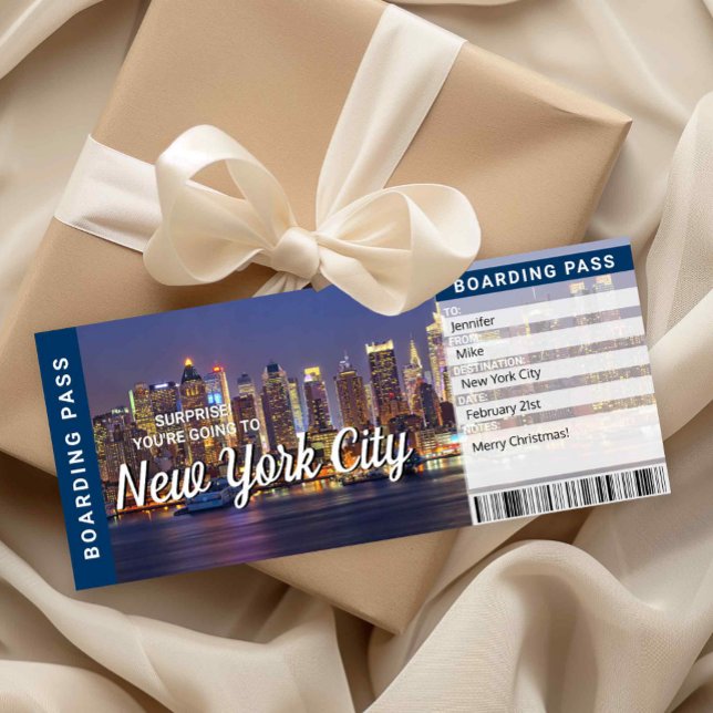 New York City Reise Überraschung Bordkarte Einladung (New York City Trip Surprise Boarding Pass)