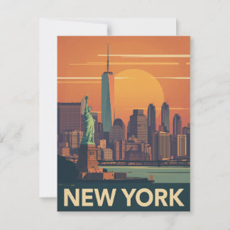 New York City Retro Sunset Postkarte