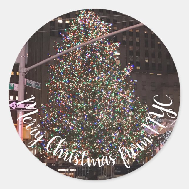 New York City Rockefeller Center Weihnachtsbaum Runder Aufkleber (Vorderseite)
