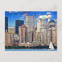 New York City Sailboat & Gebäude Postcard
