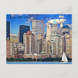 New York City Sailboat & Gebäude Postcard Postkarte