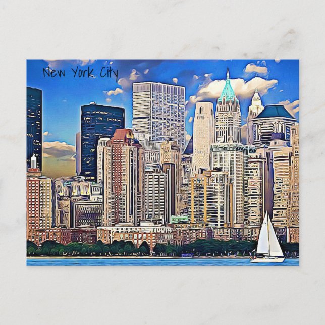 New York City Sailboat & Gebäude Postcard Postkarte (Vorderseite)
