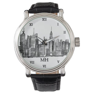 New York City Schwarze moderne Skyline Reise NYC Armbanduhr